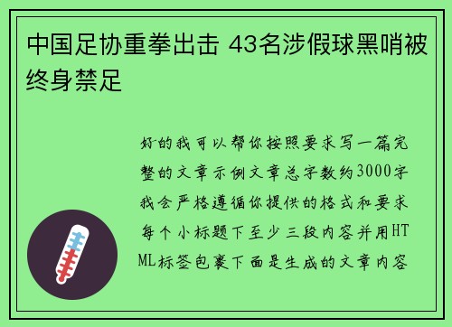 中国足协重拳出击 43名涉假球黑哨被终身禁足